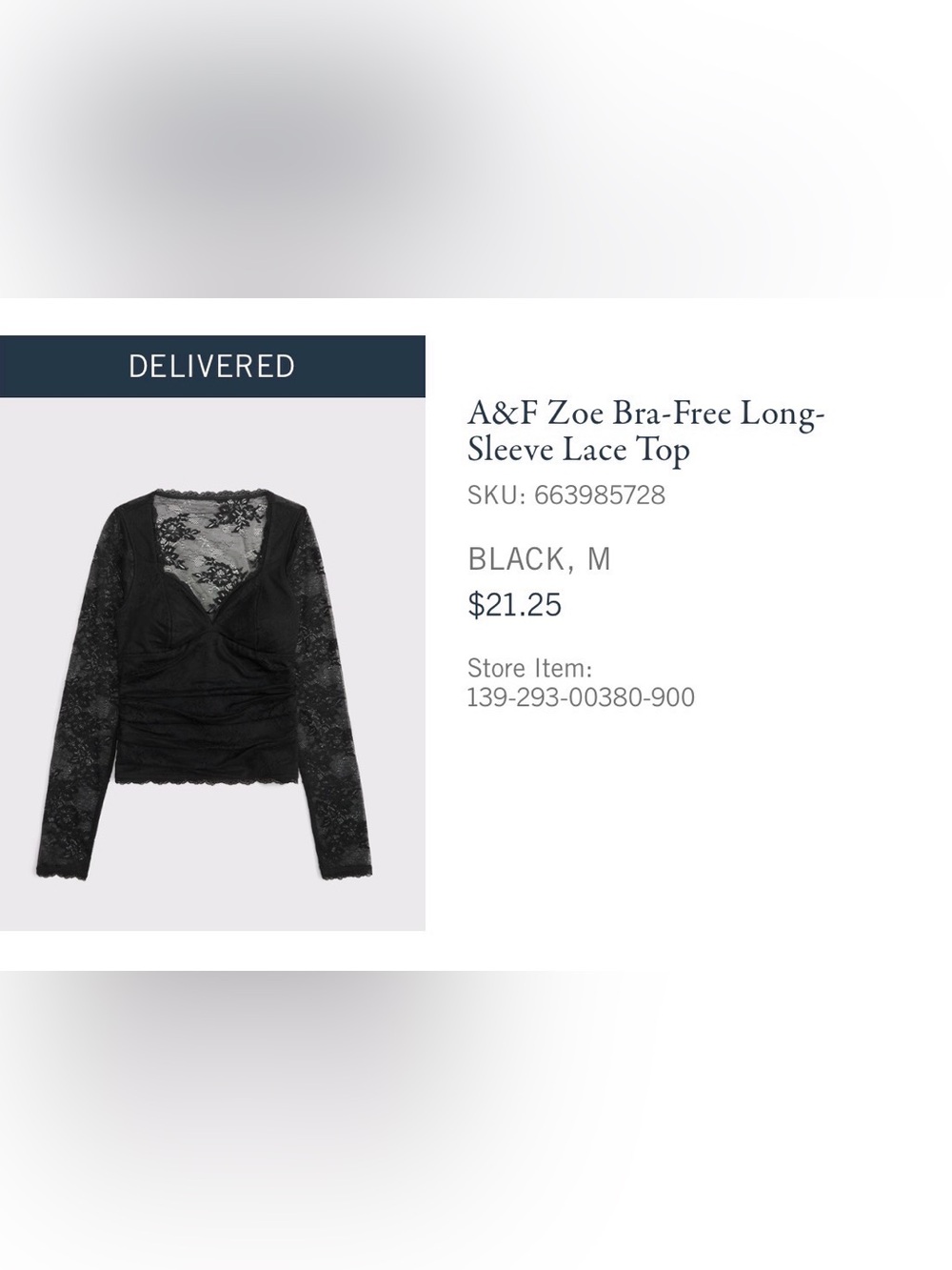 Abercrombie & Fitch Black Lace Bra-Free Long Sleeve Too